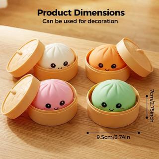 Bánh bao Squishies Bóng căng thẳng Bánh bao Squishy Bóp Đồ chơi phản hồi chậm TPR Fidget Ball với Hộp hấp để chơi trên bàn Quà tặng và vui nhộn hàng ngày