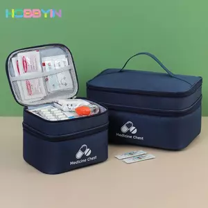 HOBBYIN Túi đựng thuốc HOBBYIN, Túi sơ cứu màu trơn có dây kéo, Túi đựng sức khỏe trường học hai lớp dung tích lớn di động tại nhà