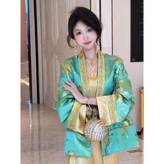 Bộ Váy Nữ cao cấp kiểu Trung Hoa thanh lịch: Áo khoác và váy dây lụa sang trọng