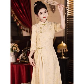 Đầm sườn xám cao cấp cỡ lớn mới cho nữ mùa xuân/thu, đầm nữ kiểu Trung Quốc mới giúp thon gọn và tôn dáng.
