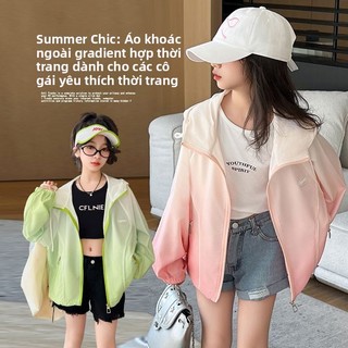 Áo chống nắng cho bé gái gradient thời trang-áo khoác mỏng nhẹ thoáng khí nhanh khô phong cách Hàn