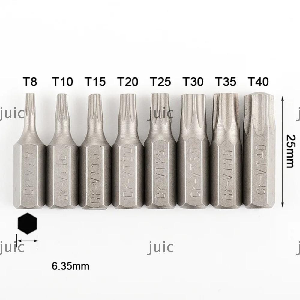 JUIC 1 Mũi điều khiển vít, T6-T40 Chiều dài 25mm Torx Bits, 1 / 4 Inch Chuôi lục giác S2 Thép hợp kim 6 điểm Bộ tuốc nơ vít đầu ngôi sao