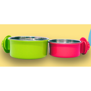 Bát Ăn Thú Cưng Inox Gắn Chuồng, Đế Nhựa, Màu Tươi Sáng, Phù Hợp Cho Chó Mèo, Chống Gỉ Sét