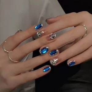 Blue Galaxy Handmade Mặc Cao Cấp Gradient Mắt Mèo Tính Khí Làm Trắng Da Miếng Dán Móng Tay Bốn Mùa