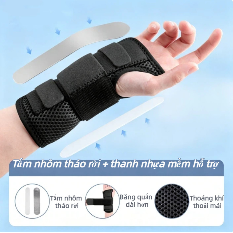 Nẹp cổ tay thanh nhôm tháo rời lưới thoáng khí đai đàn hồi giảm đau viêm gân ống cổ tay gãy xương