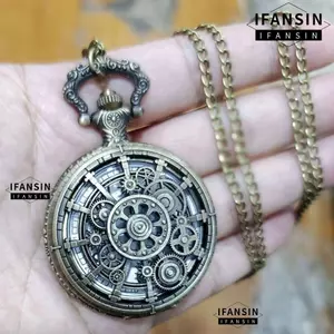 Đồng hồ bỏ túi rỗng FANSIN, Đồng hồ bỏ túi thạch anh mặt số bằng hợp kim kẽm, Đồng hồ bỏ túi thạch anh Steampunk, Thiết kế bánh răng cổ điển Con trỏ hiển thị cổ điển Vòng cổ mặt dây chuyền Đồng hồ nam nữ