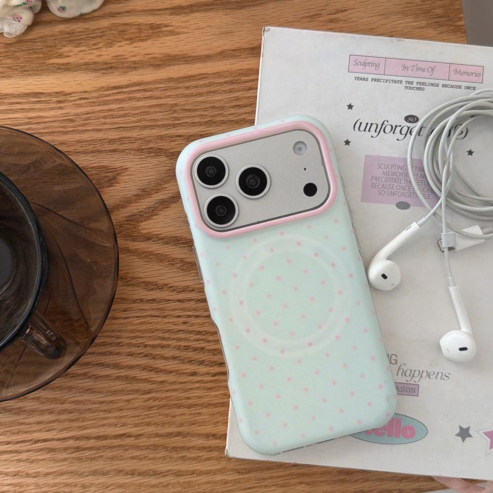 Vỏ cứng Tương thích với iPhone 13 14 14Pro 14ProMax 15 15Pro 15ProMax 16 16Pro 16ProMax 17 17Pro 17ProMax Macaron Wave Points Pattern Magnet Case
