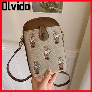Túi xách OLVIDO, Túi đeo vai đựng tiền xu dễ thương, Túi cầm tay nhỏ Túi dây kéo du lịch Túi điện thoại thêu gấu nhỏ nhẹ