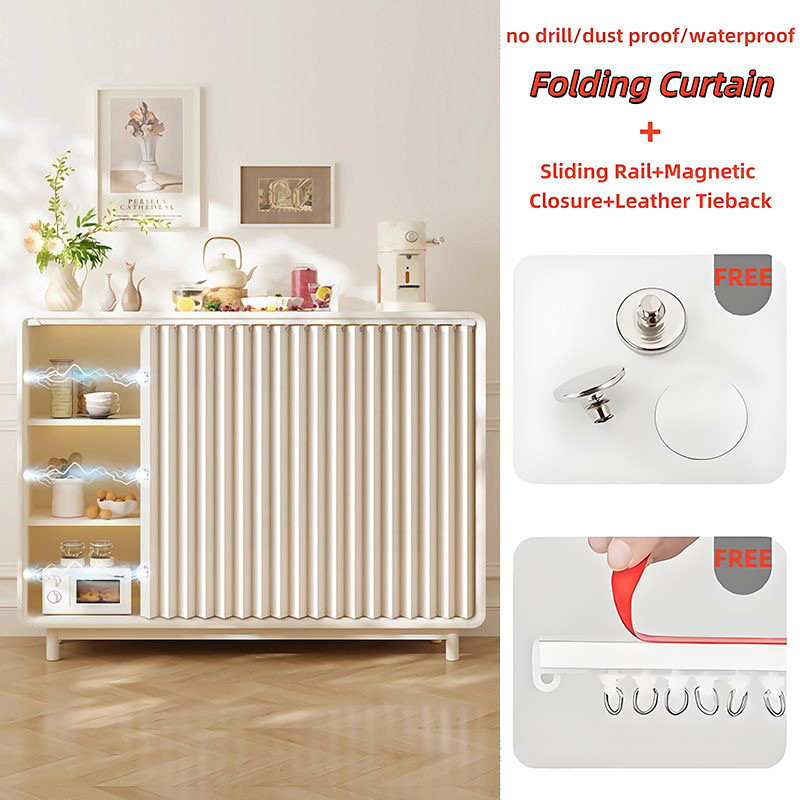 Rèm Accordion đóng từ tính cho tủ bếp – Vỏ gấp chống nước không khoan có bộ đường ray, tùy chỉnh phù hợp để ẩn ống dưới bồn rửa