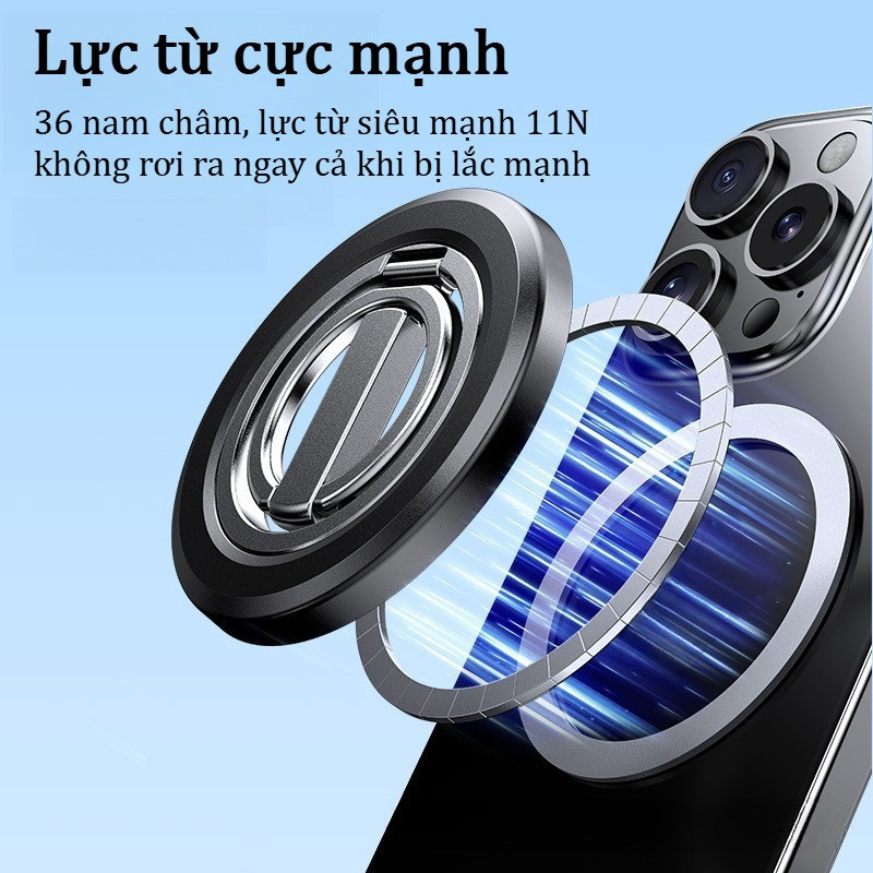 Giá đỡ Nhẫn điện Thoại Từ Tính Hai Mặt,hợp Kim Nhôm, 360° Xoay, Hút Chân Không