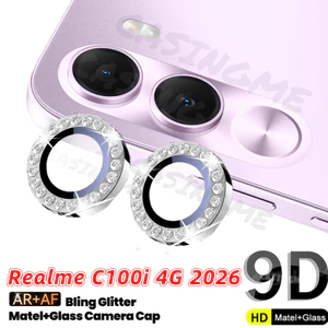 Realme C100i 2026 Long Lanh Kim Cương Kim Cương Giả Bảo Vệ Ống Kính Máy Ảnh Cho Realme C100i Realme C100 i 4G 5G Sáng Bóng Mặt Sau Ống Kính Kim Loại Vòng Camera Kính Cường Lực Bảo Vệ Kính Cường Lực