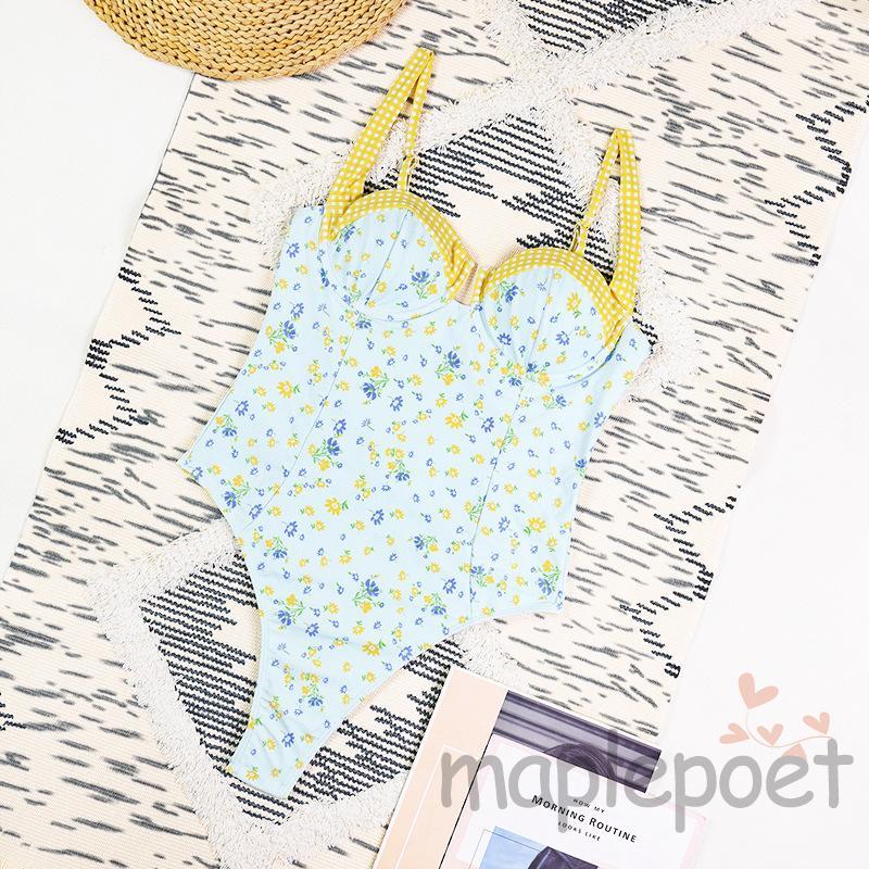 MAPLEPOET - Áo Tắm Không Tay In Hoa Nâng Vòng Một, Phù Hợp Luyện Tập