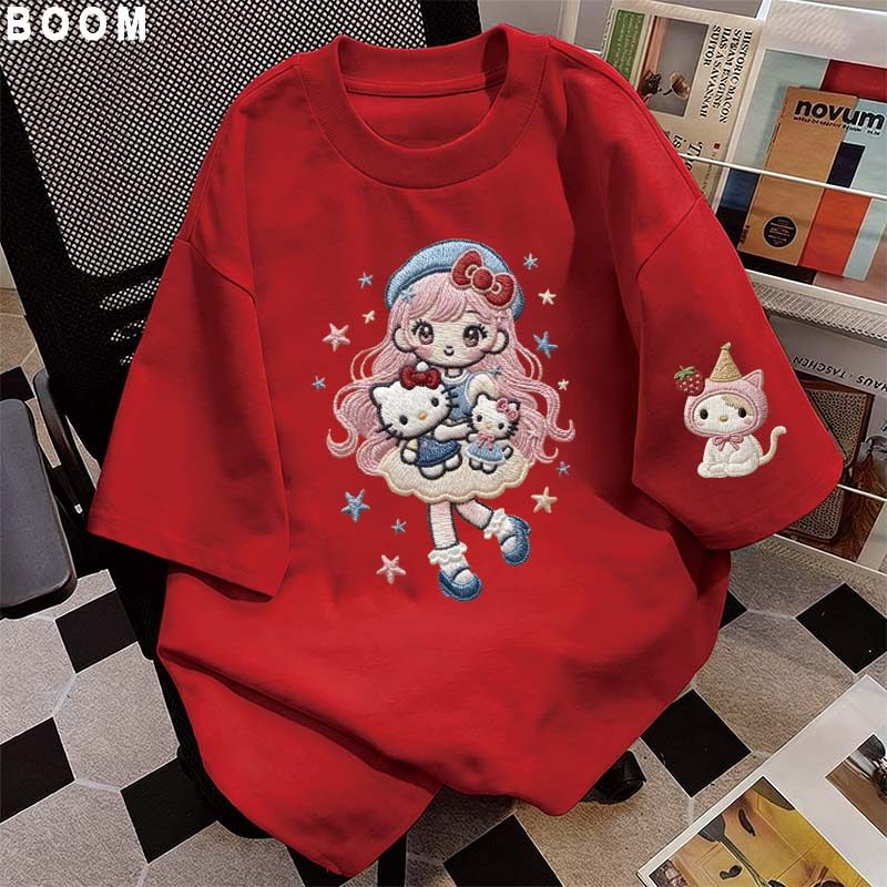 Áo thun chữ thêu nữ kiểu hàn quốc form rộng tay lỡ cổ tròn cotton mát - hè hot trend in cách dễ thương- Local brand #07