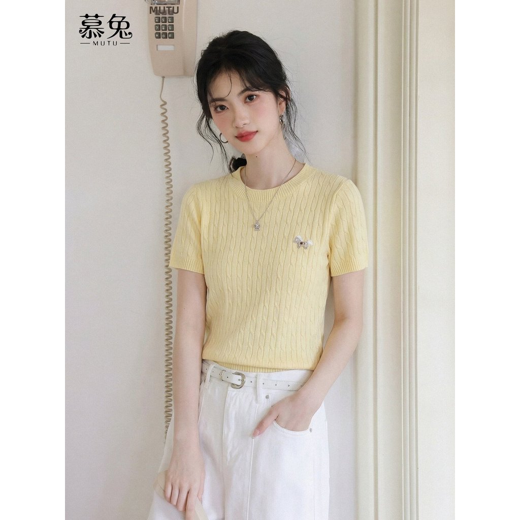 Mutu Áo Thun Nữ Tay Ngắn Mùa Hè 2026 - Xoắn Đan, Mỏng, Phong Cách Mới