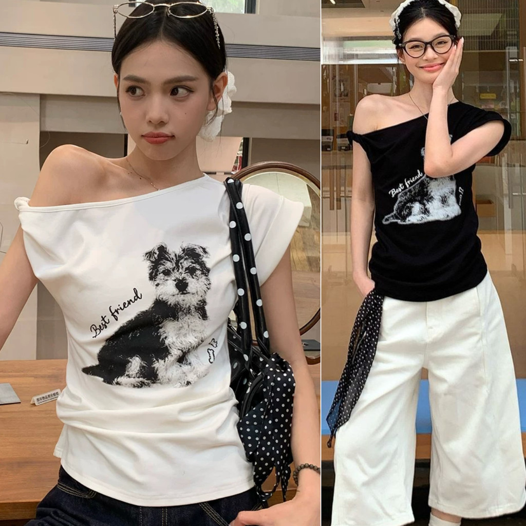 Áo Thun babytee Đeo chéo in hình chó con cổ điển phong cách Hàn Quốc mùa hè