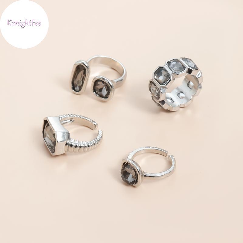 Nhẫn hình học thời trang Hàn Quốc với kim cương giả, có thể điều chỉnh size, phù hợp dự tiệc và làm quà tặng