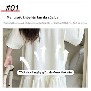 Đầm thun bé gái dáng rộng – Váy giả hai lớp in hoạt hình, cổ tròn thoải mái