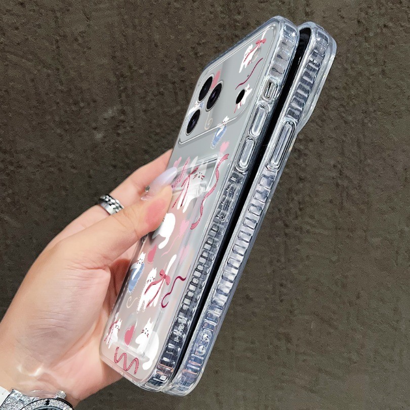 Ốp Silicon Khe Cắm Thẻ Trong Suốt Cho Samsung S25 S24 S23 S22 S21 Ultra S24 S23 S21 S20 FE Ốp Điện Thoại Màu Hồng Nơ Trắng Mèo Bảo Vệ Cho S25 S24 S23 S22 S21 Plus