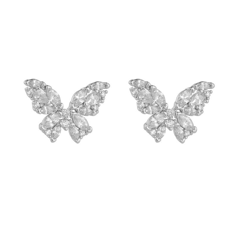 Bông Tai Bướm Zircon Bạc Nữ Nhỏ Tinh Tế Phong Cách Độc Đáo
