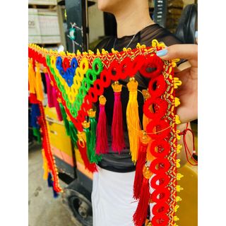Rèm thổ cẩm trang trí kính lái xe ô tô tải, dài 2m5