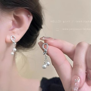 Bông Tai Bướm Nữ Kim Bạc Ngọc Trai Trang Trí Kim Cương, Phù Hợp Với Tua Dài