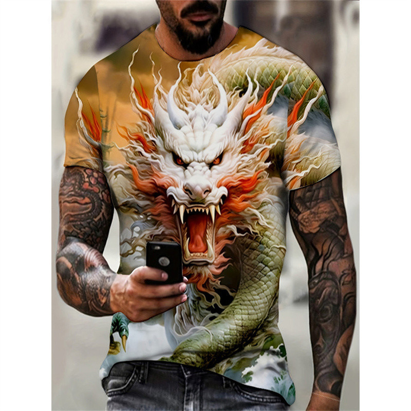 Áo thun nam họa tiết 3D Rồng và Phượng hoàng - Thời trang mùa hè