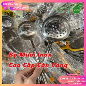 Bộ 2 Món Muôi Inox Cao Cấp Cán Gỗ Chống Nóng ( Muôi Canh - Muôi Thủng ) Loại 7cm
