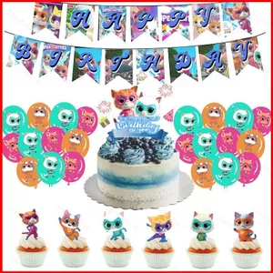 BH2 Super Kitties chủ đề trẻ em trang trí tiệc sinh nhật biểu ngữ bánh topper bóng bay bộ cung cấp HB2