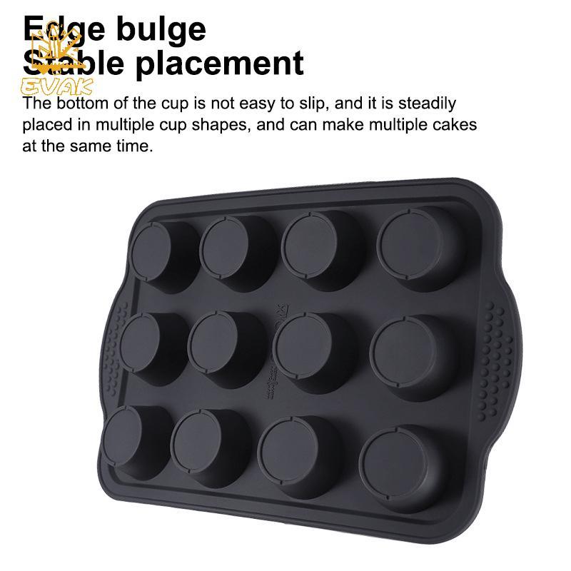 Alittlesetrtu Silicone Muffin Chảo 12 Cốc, Khuôn Bánh Cupcake Chống Dính Tròn Có Tay Cầm, Khay Nướng Bánh Muffin, Bánh VN