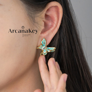 Bông tai bướm cổ điển ArcanaKey - Hoàn thiện men nhỏ giọt, thiết kế thanh lịch bất đối xứng