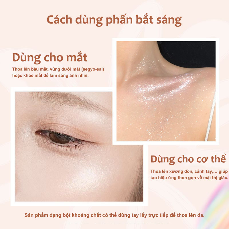 Phấn trang điểm độ bóng cao Highlighter phấn bắt sáng lấp lánh Đường viền mặt lâu trôi để sử