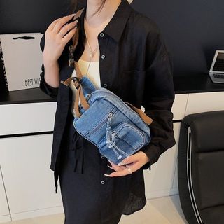 Phong Cách Mới Ngực Nam Nữ Retro Denim Ngực Túi Niche Thường Ngày Đi Lại Đeo Vai Túi Đa Năng Túi Nhỏ Hợp Thời Trang