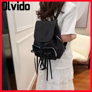 Ba lô nữ OLVIDO, Ba lô học sinh Nylon Y2K, Thời trang công suất lớn Thiết kế nơ màu trơn Ba lô đại học Du lịch