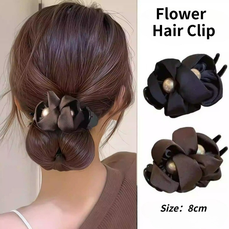 Phụ kiện tóc kẹp ngọc trai satin hoa - Thanh lịch cho nữ