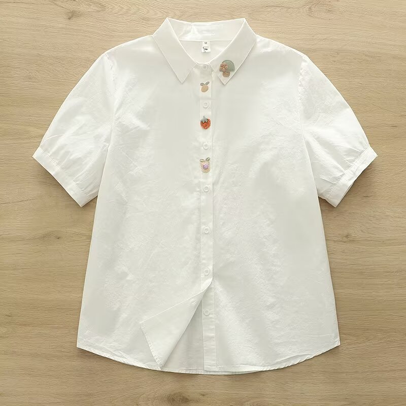 Hàng sẵn có Plus Size XL - Áo sơ mi Cotton thêu tay, thoáng mát cho mùa hè