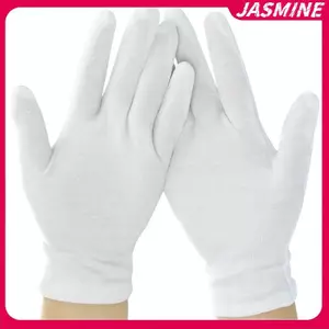 JASMINE 1 Cặp Mới Full Ngón Nam Nữ Nghi Thức Găng Tay Cotton Trắng Bồi Bàn / Tài xế / Trang Sức / Găng Tay Công Nhân Găng Tay Hấp Thụ Mồ Hôi JASMINE
