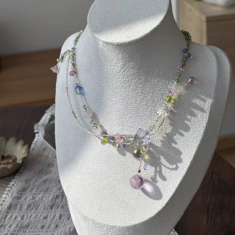 Vòng cổ đính cườm hoa màu hồng thanh lịch dành cho nữ