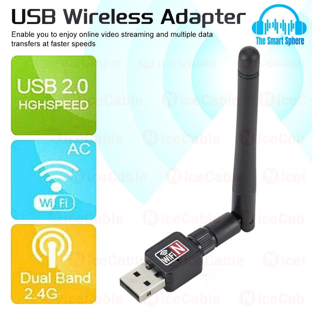 Bộ chuyển đổi WiFi USB băng tần 2.4G Bộ chuyển đổi WiFi không dây tốc độ cao 150Mbps Bộ thu WiFi cắm và chạy với Ăng-ten 2dB cho máy tính để bàn PC