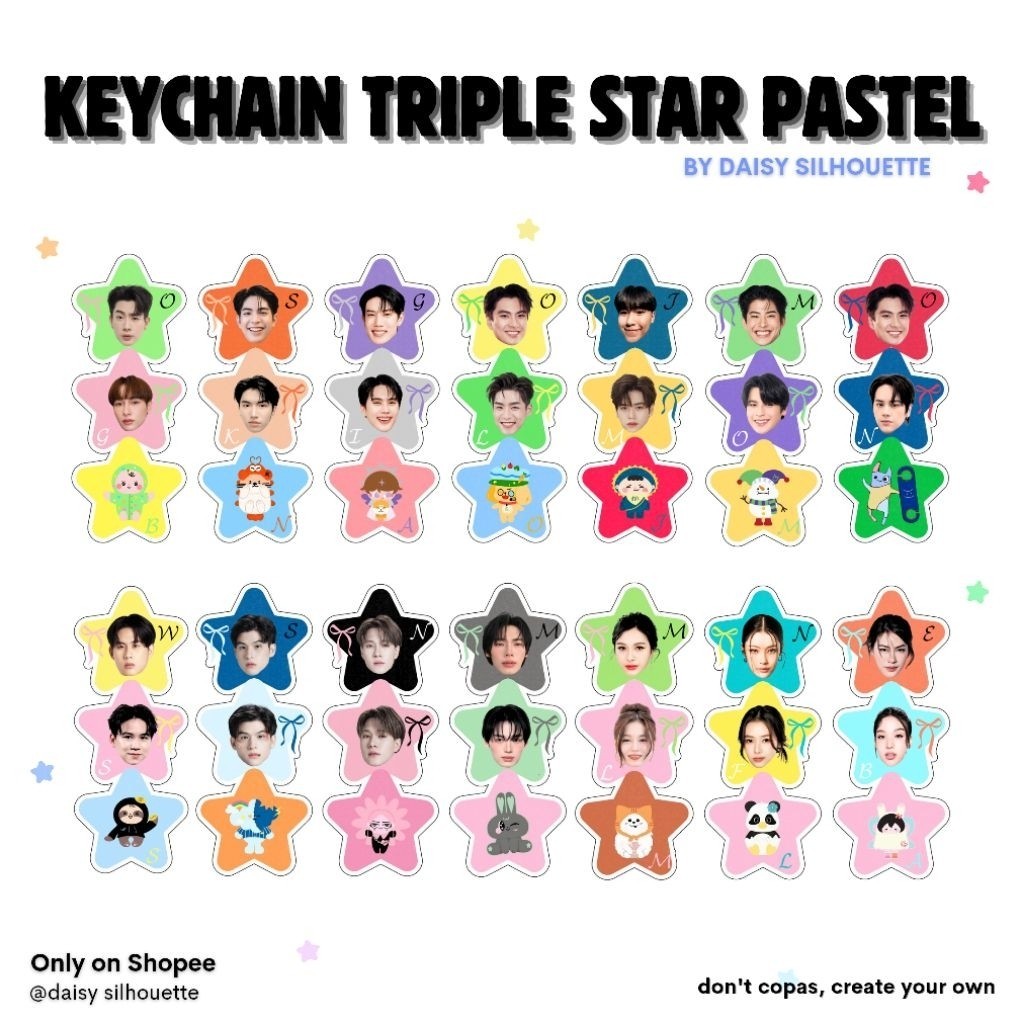 GMMTV PASTEL STAR TRIPLE KEYCHAIN || GMMTV ACTOR || MASCOT GMMTV ACRYLIC KEYCHAIN || HANDPHONE HANGING || AESTHETIC