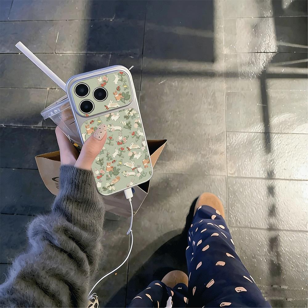 Hoa màu xanh nhạt và thỏ cho trường hợp iPhone 17Air iPhone 15 Corning Case