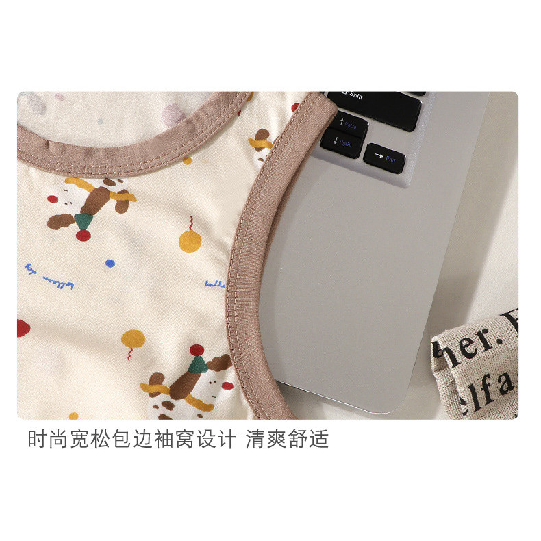 Mùa Hè Mỏng Hoạt Hình Thoáng Khí Hai Mảnh Phù Hợp Với Bé Trai Áo Vest Quần Short Homewear Suit 80-160 Size LECP