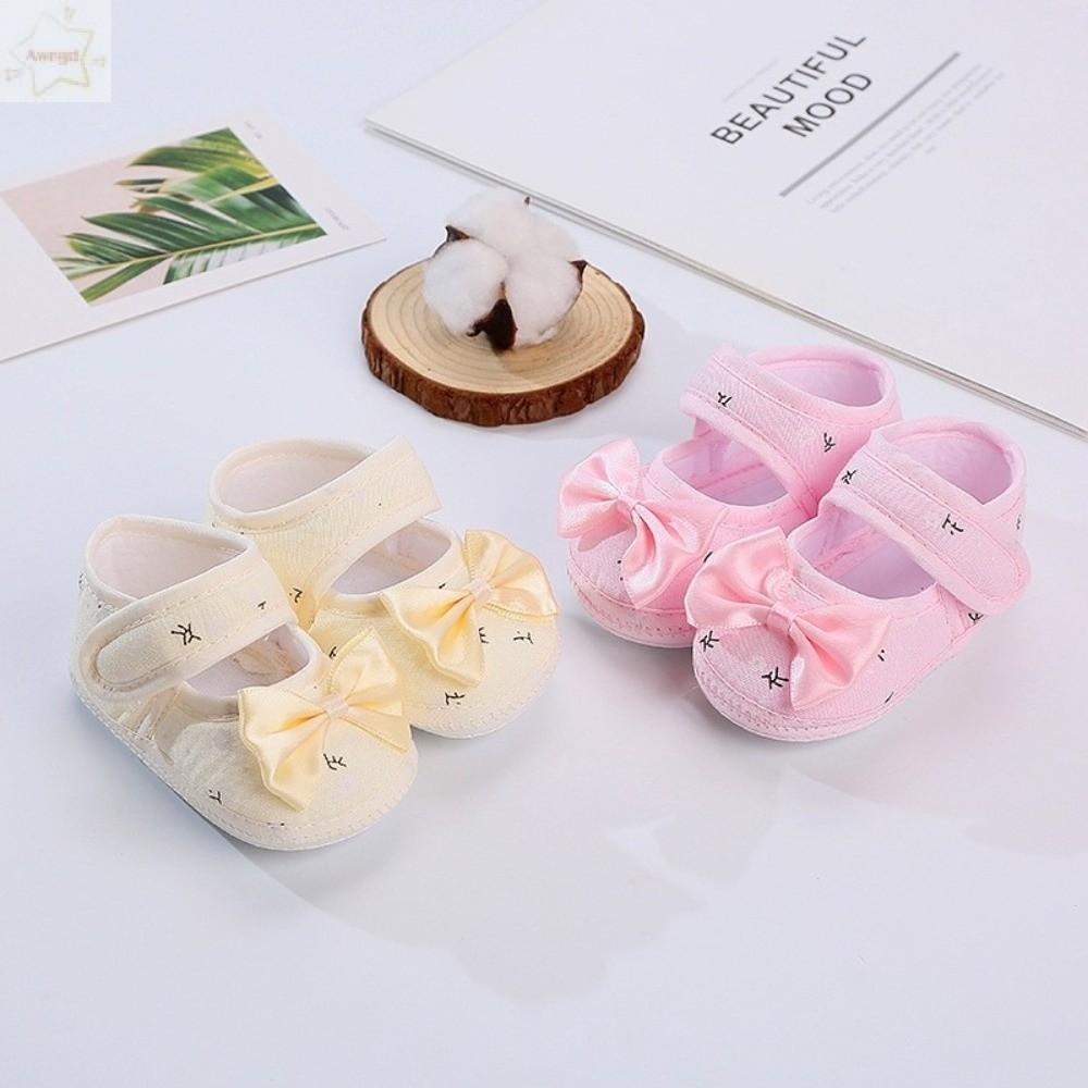 Giày tập đi AWNGD, Giày đế mềm nơ dễ thương thoáng khí, Chống trượt Thoải mái 0-12 tháng Giày công chúa Trẻ sơ sinh Tập đi