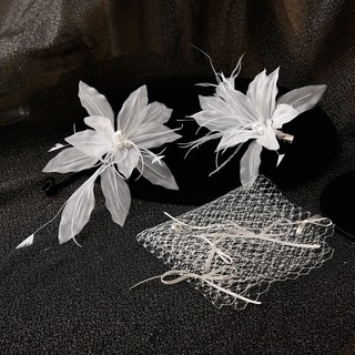 1 Bộ Vintage Cô Dâu Mũ Lông Vũ Trắng Kẹp Tóc Hoa