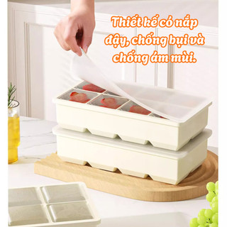 Khay Làm Đá Silicon Có Nắp Chống Mùi Tủ Lạnh, Khay Làm Đá Thông Minh 4/6/8 Viên, Dễ Dàng Lấy Đá