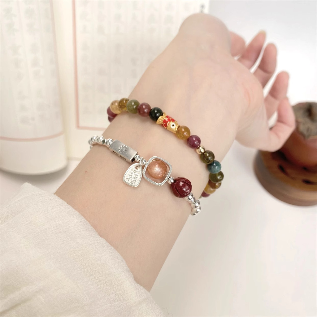 Như nước cá|Cầu Vồng Giả Tourmaline Vòng Tay Nữ Niche Đơn Giản Benming Năm Koi Vòng Tay Ánh Sáng Sang Trọng Chuyển Tất Cả Trận Đấu Quà Tặng Vòng Tay