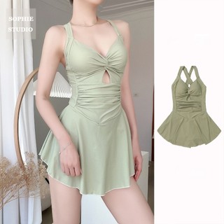 Đồ bơi một mảnh nữ mới cổ dây, thắt nút, chân váy xếp nếp bikini đồ đi biển set đồ biển nữ đồ bơi nữ
