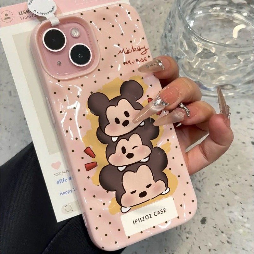 Thời Trang 3D Họa Tiết Nhăn Hoạt Hình Chuột Mickey avatar Họa Tiết Dành Cho iPhone AIR 17 16 15 14 13 12 Pro Max 16 15 14 Plus Mềm Chống Sốc Kẹo Bao