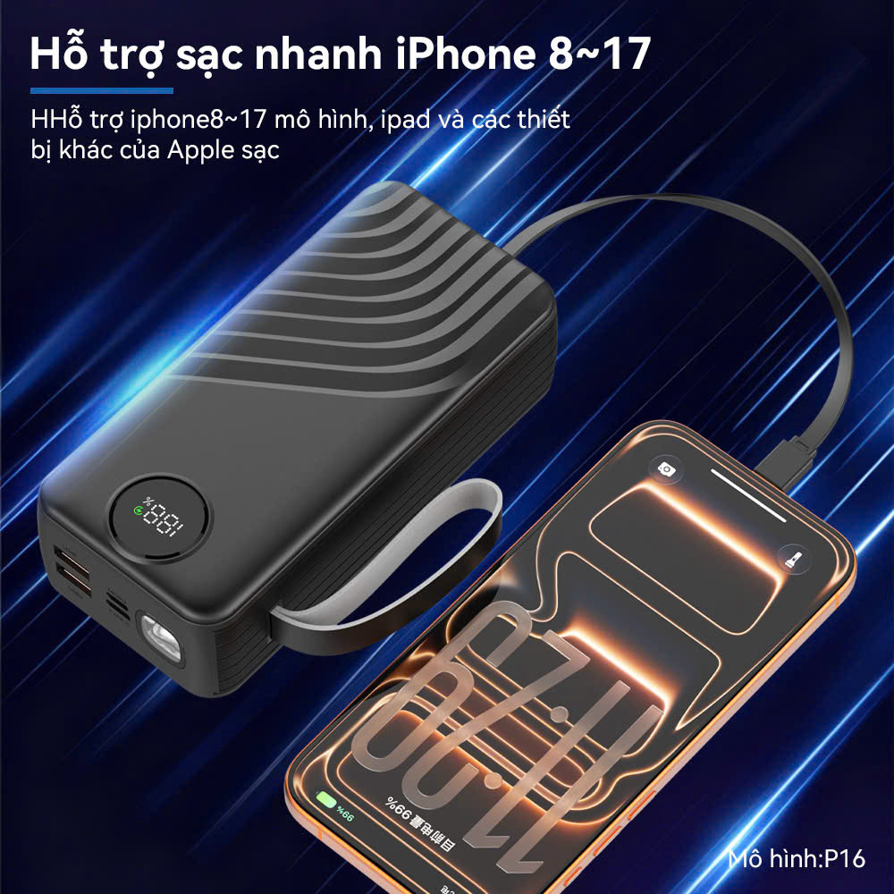 Sạc Dự Phòng 50000mAh Sạc Nhanh PD20W/22.5W Chứng Nhận 3C Nhiều Cổng Sạc Dây Tích Hợp Màn Hình LED Đèn Pin Chiếu Sáng