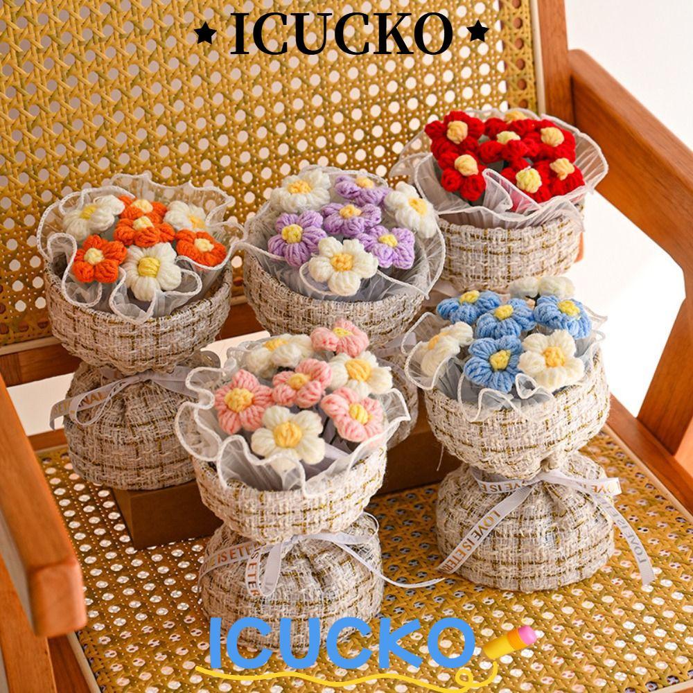 Bó hoa phồng ICUCKO, Quà tặng tốt nghiệp, Bó hoa Mini dệt kim thủ công, hoàn thiện sẵn, Ngày lễ tình nhân