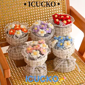 Bó hoa phồng ICUCKO, Quà tặng tốt nghiệp, Bó hoa Mini dệt kim thủ công, hoàn thiện sẵn, Ngày lễ tình nhân